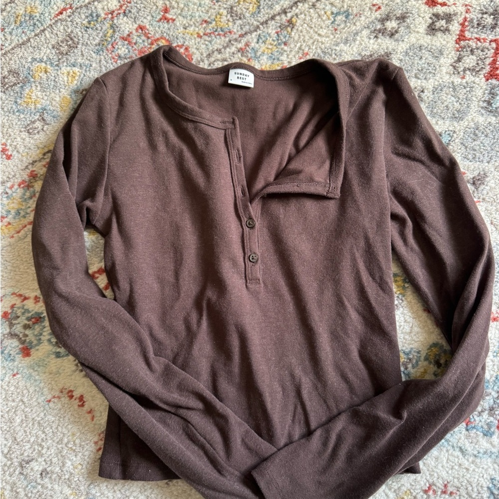 Sunday Best Brown Long-Sleeve Henley Top